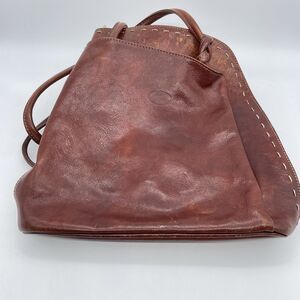 H Joe Stitched Leather Convertible Backpack Women's Brown Made in ITALY